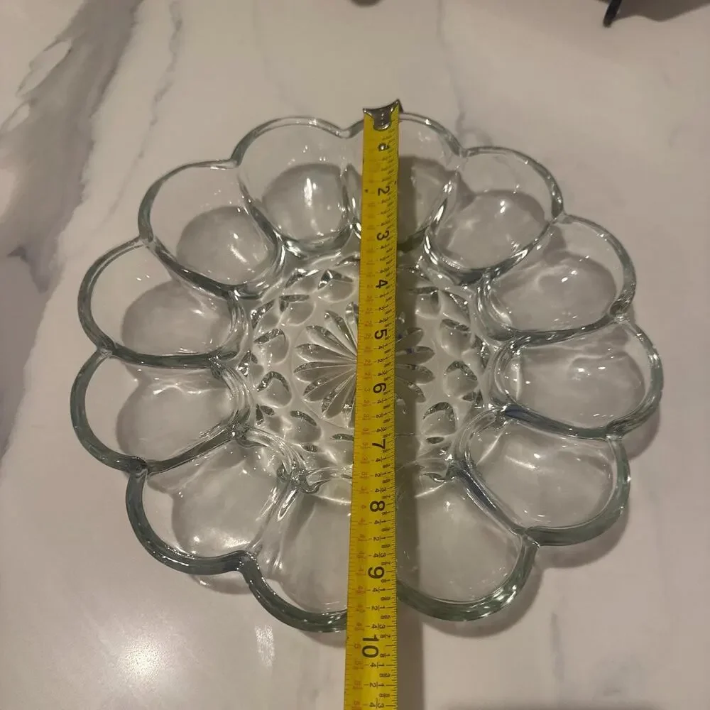 Vintage Anchor Hocking Fairfield Pattern Glass Deviled Egg Plate 10”